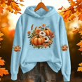 thumbnail image 1 of Halloween Hoodie Pumpkin Season Themed Printed Hooded Sweatshirts Women Fall Pullover Tops (A1-Light Blue M), 1 of 4