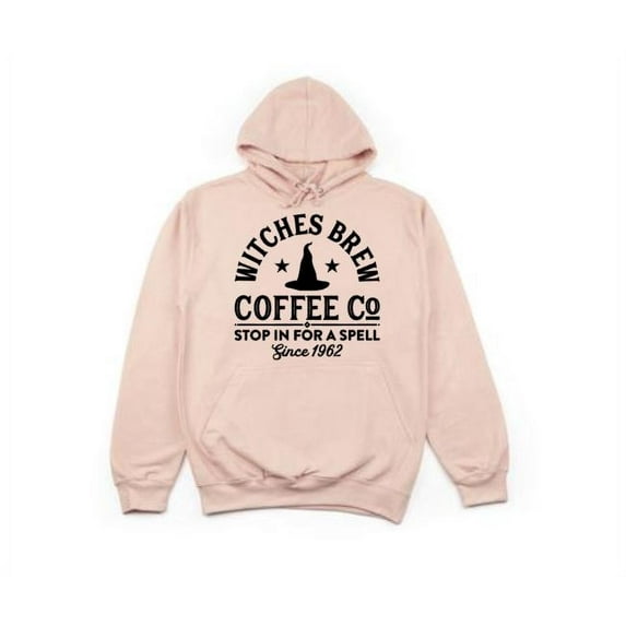 Halloween Hoodie, Witches Brew, Coffee Apparel, Funny Hoodies, Halloween Apparel, Gift For Her, Hoodies, Graphic, Halloween Outfit, Trendy, Peach (Black Text), LARGE