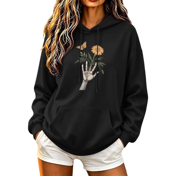 Halloween Hoodie Womens Long Sleeve Holiday Cute Graphic Sweatshirt Casual Fashion Oversized Pullover Tops with Pocket (L, Black-03)