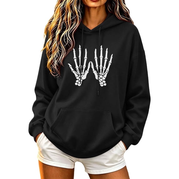 Halloween Hoodie Womens Long Sleeve Holiday Cute Graphic Sweatshirt Casual Fashion Oversized Pullover Tops with Pocket (XL, Black-13)