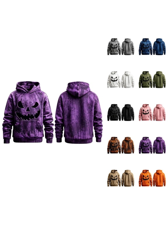 Halloween Hoodie for Boys Jack O Lantern Face Warm Lining Long Sleeve Hoodie 3-12 Years
