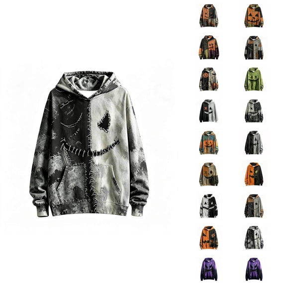 Halloween Hoodie for Boys Patchwork Pumpkin Face Pullover Hoodie 1-16 Years Autumn Everyday Top