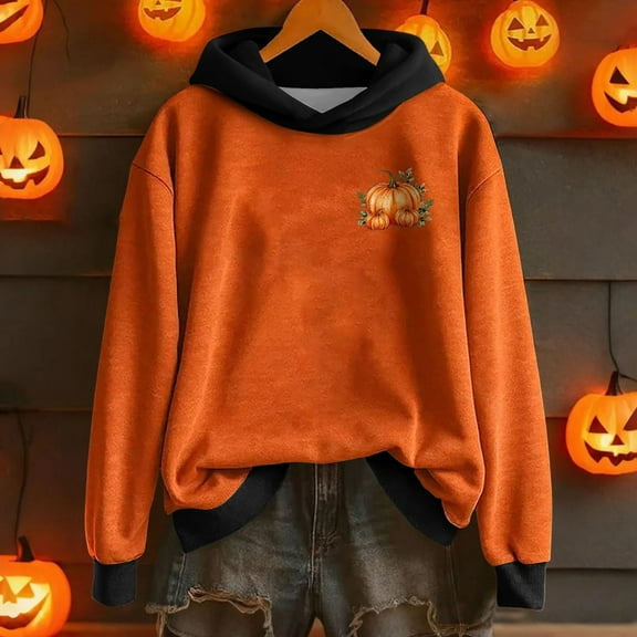 Halloween Hoodies for Women Cute Pumpkin Printed Cozy Sweatshirts Loose Fit Casual Lightweight Fall Winter Clothes 2025 Long Sleeve Pullover Sweaters with Pocket