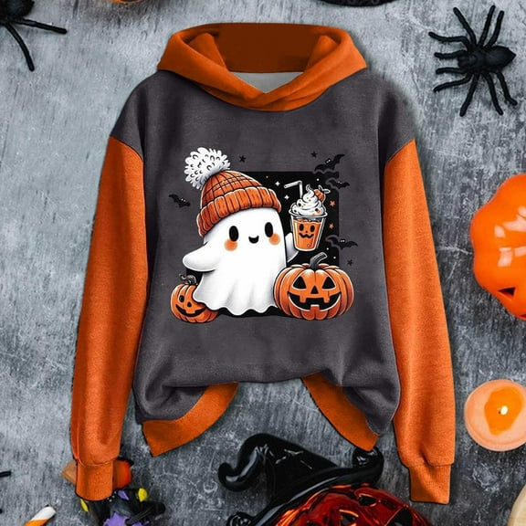 Halloween Hoodies for Women Cute Pumpkin Printed Ghost Spooky Season Sweatshirts Loose Fit Casual Long Sleeve Pullover Sweaters Fall Winter Outfits 2025