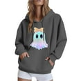 thumbnail image 1 of Halloween Hoodies for Womens Fall Winter Hooded Jacket Loose Casual Fleece Sweatshirts Halloween Cute Ghost Graphic Printed Long Sleeve Sweaters Pullover with Pocket, 1 of 4