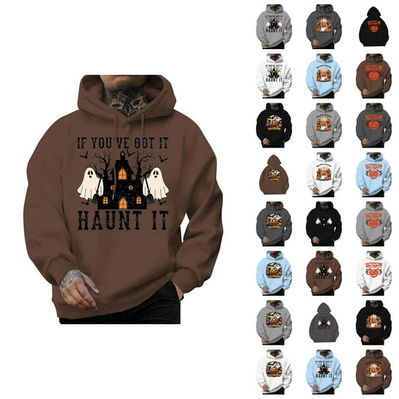 Halloween Hoodies for Men 2025 Casual Loose Halloween Graphic Hooded Sweatshirt with Pockets Pullover Tops
