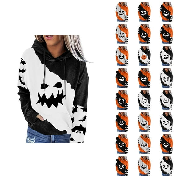 Halloween Hoodies for Women 2025 Funny Pumpkin Hoodie Long Sleeve Graphic Sweatshirt with Pockets Pullover Tops