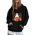 thumbnail image 1 of Halloween Hoodies for Women Long Sleeve Funny Pullover Sweatshirts with Pockets Loose Casual Graphic Sweater Tops Black, M, 1 of 5