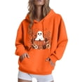 thumbnail image 1 of Halloween Hoodies for Women Long Sleeve Funny Pullover Sweatshirts with Pockets Loose Casual Graphic Sweater Tops Orange, 2XL, 1 of 5