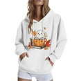 thumbnail image 1 of Halloween Hoodies for Women Long Sleeve Funny Pullover Sweatshirts with Pockets Loose Casual Graphic Sweater Tops White, XS, 1 of 5