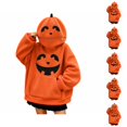 thumbnail image 1 of Halloween Hoodies for Women Oversized Pumpkin Face Print Pullover Sweatshirt Orange Hoodie with Pockets & Pumpkin-Shaped Hood, 1 of 7