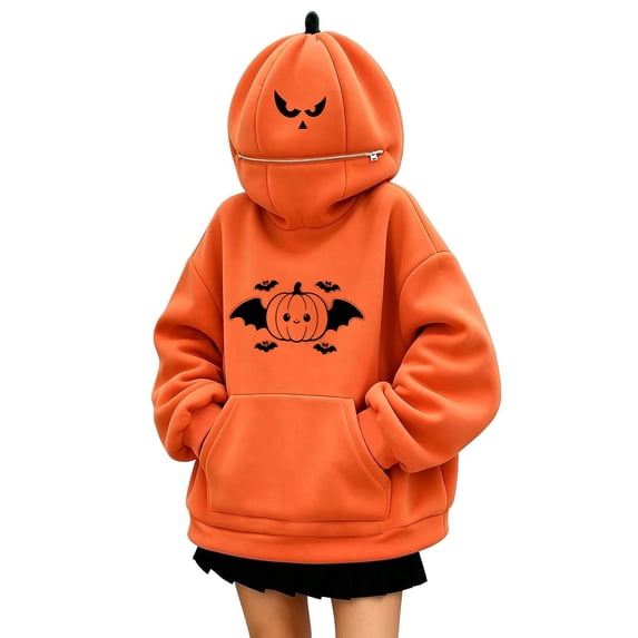 Halloween Hoodies for Women Pumpkin Mask Oversized Hood Sweatshirt Kangaroo Pocket Funny Costume Pullover Top