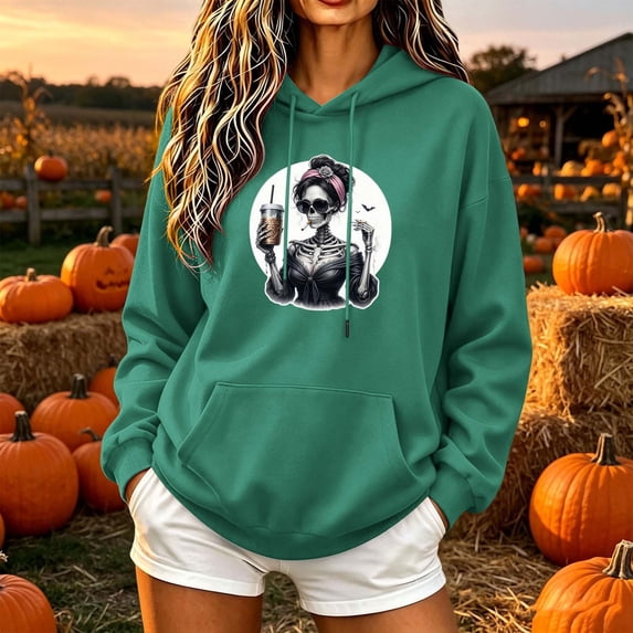 Halloween Hoodies for Women Spooky Ghost Graphic Printed Hooded Sweatshirt Crewneck Long Sleeve Casual Hoody Tops 2026 Fall Halloween Clothings