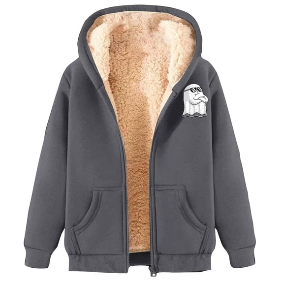 Halloween Hoodies for Women Unisex Patterned Zip Up Sweatshirt Long Sleeve Pullover Tops With Pockets Fleece Lined Warm Apparel Dark Gray L
