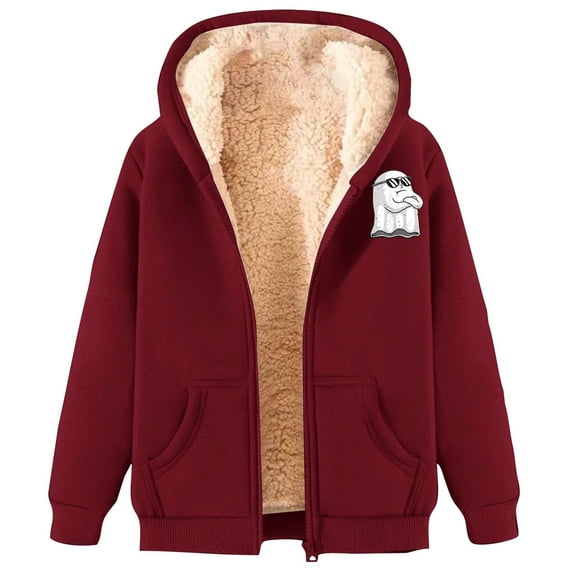 Halloween Hoodies for Women Unisex Patterned Zip Up Sweatshirt Long Sleeve Pullover Tops With Pockets Fleece Lined Warm Apparel Wine XXXL
