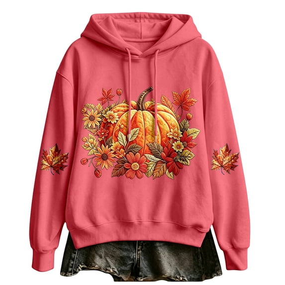 Halloween Hoodies for Womens Oversized Long Sleeve Tops Fall Pumpkin Maple Leaf Floral Graphic Pullover Casual Sweatshirt With Kangaroo Pocket