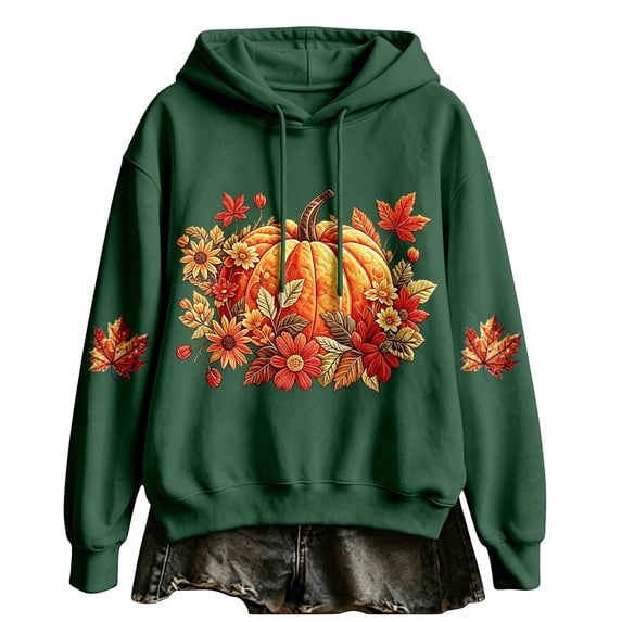 Halloween Hoodies for Womens Oversized Long Sleeve Tops Fall Pumpkin Maple Leaf Floral Graphic Pullover Casual Sweatshirt With Kangaroo Pocket