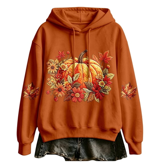 Halloween Hoodies for Womens Oversized Long Sleeve Tops Fall Pumpkin Maple Leaf Floral Graphic Pullover Casual Sweatshirt With Kangaroo Pocket