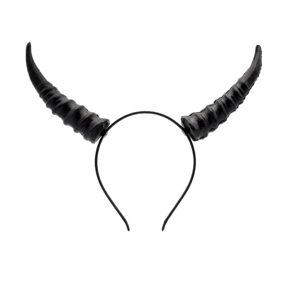 Halloween Horn Headband, Curved Ram Goat Style Hair Hoop with Sculpted Texture, Fantasy Costume for Cosplay Party Carnival (Black)