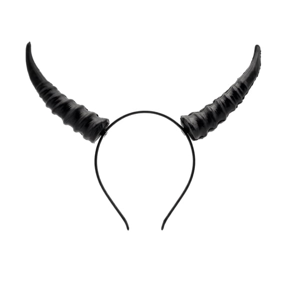 Halloween Horn Headband, Curved Ram Goat Style Hair Hoop with Sculpted Texture, Fantasy Costume for Cosplay Party Carnival (Black)