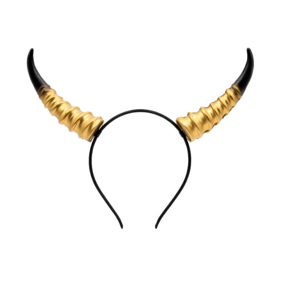 Halloween Horn Headband, Curved Ram Goat Style Hair Hoop with Sculpted Texture, Fantasy Costume for Cosplay Party Carnival (Gold)