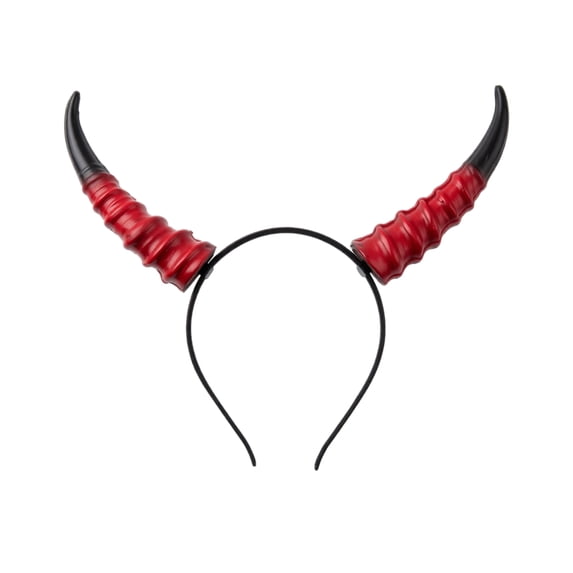 Halloween Horn Headband, Curved Ram Goat Style Hair Hoop with Sculpted Texture, Fantasy Costume for Cosplay Party Carnival (Red)