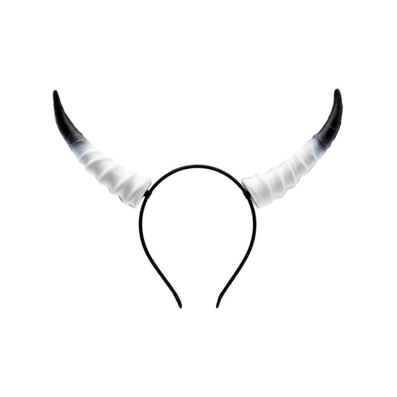 Halloween Horn Headband, Curved Ram Goat Style Hair Hoop with Sculpted Texture, Fantasy Costume for Cosplay Party Carnival (White)