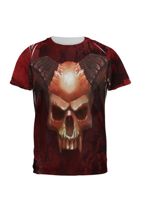 Halloween Horned Demon Skull From Hell All Over Mens T Shirt Multi 2XL