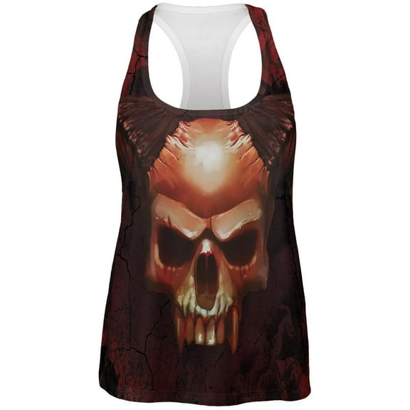 Halloween Horned Demon Skull From Hell All Over Womens Work Out Tank Top Multi LG
