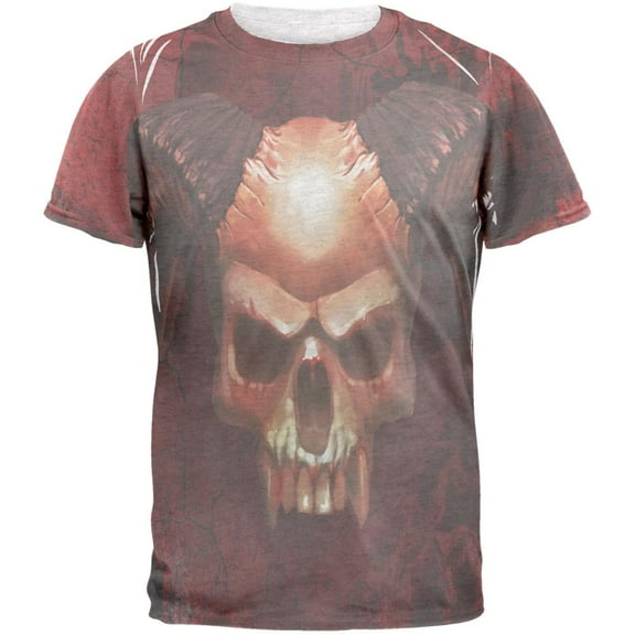 Halloween Horned Demon Skull From Hell Mens T Shirt Heather White LG