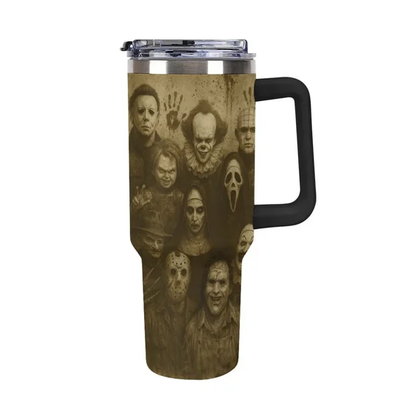 Halloween Horror 40oz Tumbler, 20oz 40 oz Stainless Steel Tumbler, Insulated Scary Movie Characters Tumbler, Horror Film Tumbler,Scary Clown Cup,Gift for Movie Lover