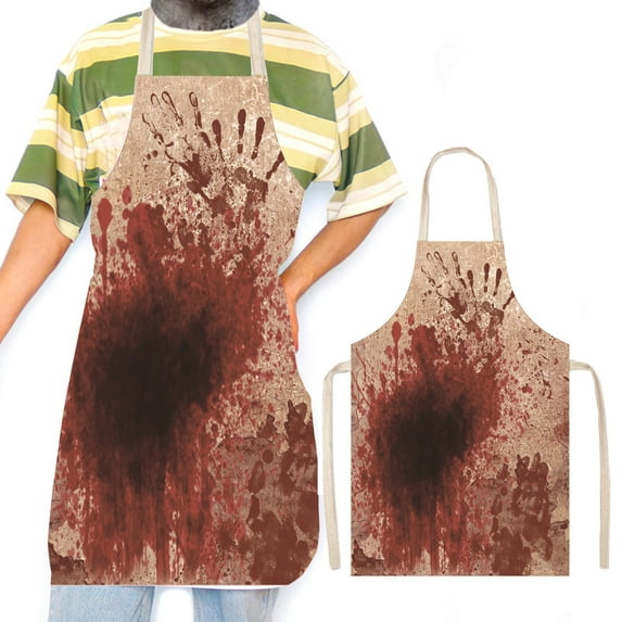 Halloween Horror Apron, Halloween Cosplay Apron, Spooky Decorative Halloween Apron for Adults, White Polyester Material, Durable Breathable Kitchen Cooking Apron