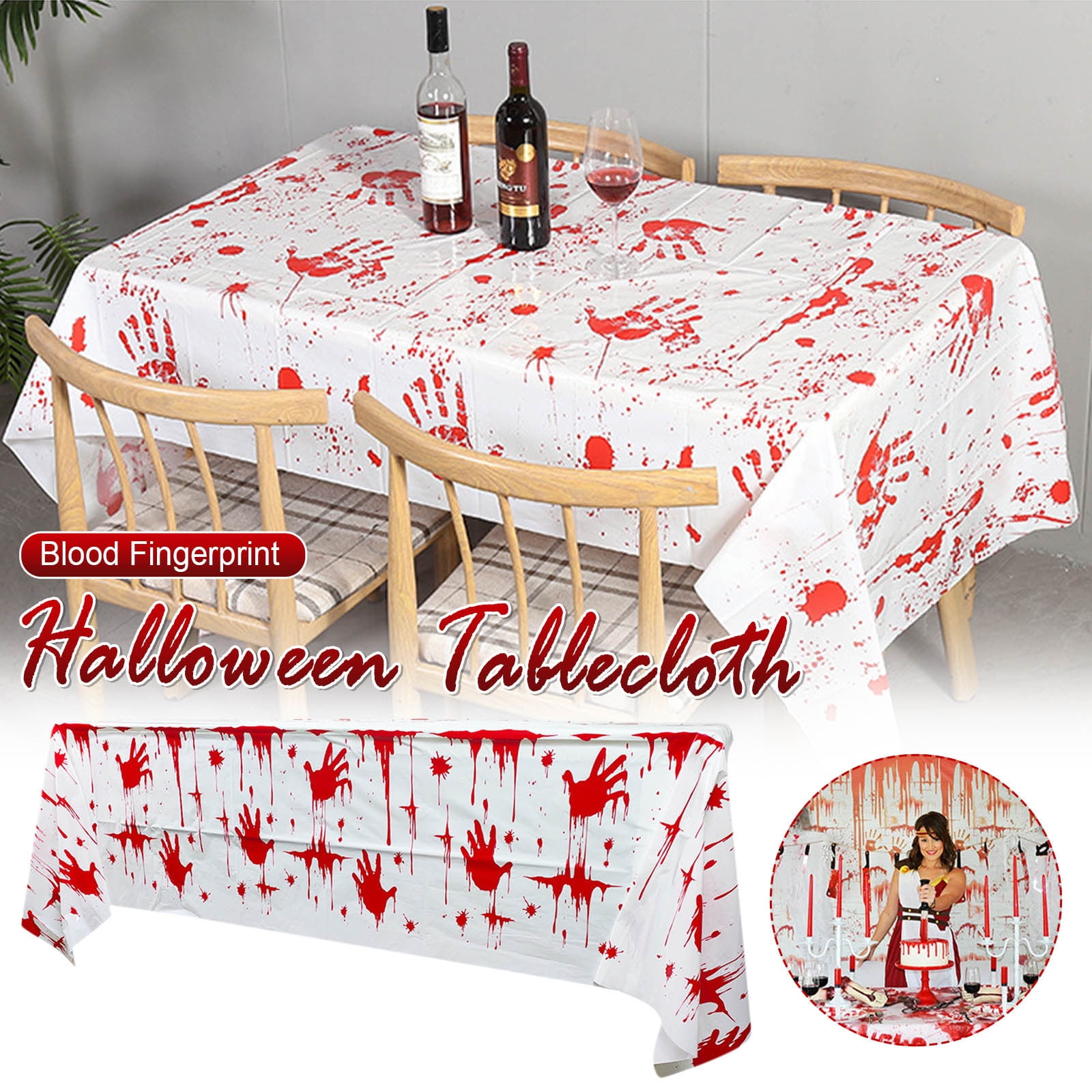 Halloween Horror Bloody Handprint Plastic Tablecover Tablecloth Party