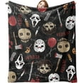 thumbnail image 1 of Halloween Horror Classic Movie Flannel Blanket, Redrum Sam Grim Reaper Throw Blanket Gifts for Kids Men Women, Scary Mask Bloody Axe Soft Blanket for Bedding Sofa 50 x 60 Inch, 1 of 6