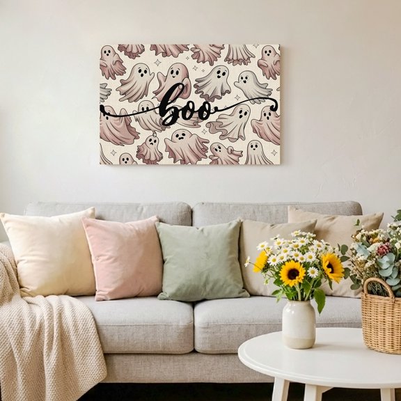Halloween Horror Cute Ghost Framed Canvas Wall Art Print in USA,Canvas Pictures Painting Prints Vintage Wall Artwork for Home Office Living Room Bedroom Decor,10"x8"