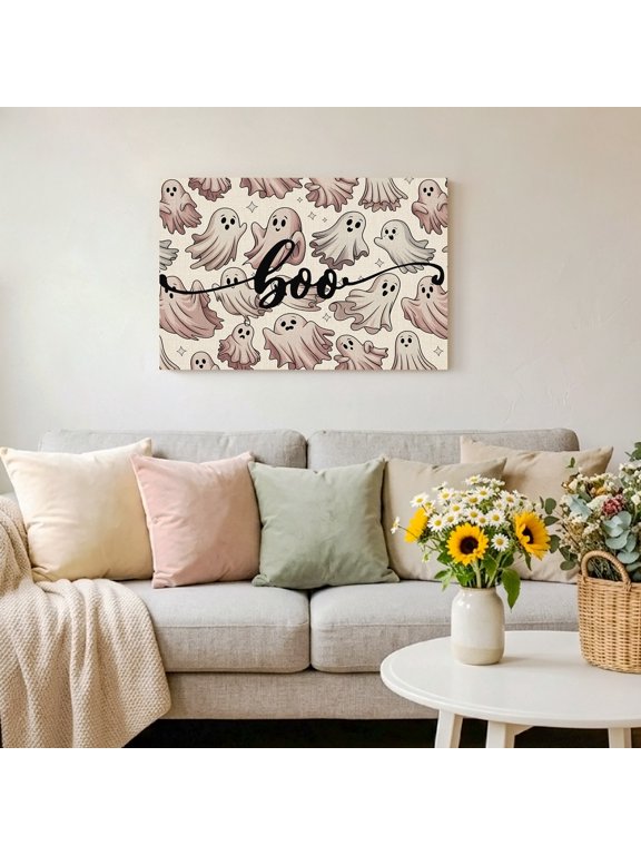 Halloween Horror Cute Ghost Framed Canvas Wall Art Print in USA,Canvas Pictures Painting Prints Vintage Wall Artwork for Home Office Living Room Bedroom Decor,10"x8"