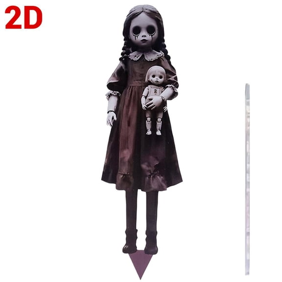 Halloween Horror Dolls Yard Signs Outdoor,2D Creepy Doll Stakes Horror Graveyard Lawn Stakes,Vintage Gothic Garden YardDecor,Dark Gothic Halloween Party Front Yard Display WaterproofStakes