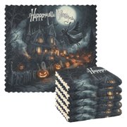 Halloween Horror Haunted House Kitchen Cloth Dish Towels for Drying Washing Absorbent Dish Rags Reusable soft kitchen dishcloth set 6 Pack