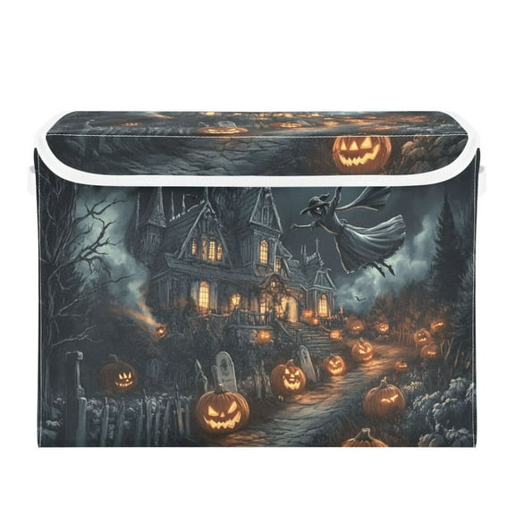 Halloween Horror Haunted House Large Storage Bins with Linen Collapsible Lid Storage Box 16.7 x 12.6 x 11.8in
