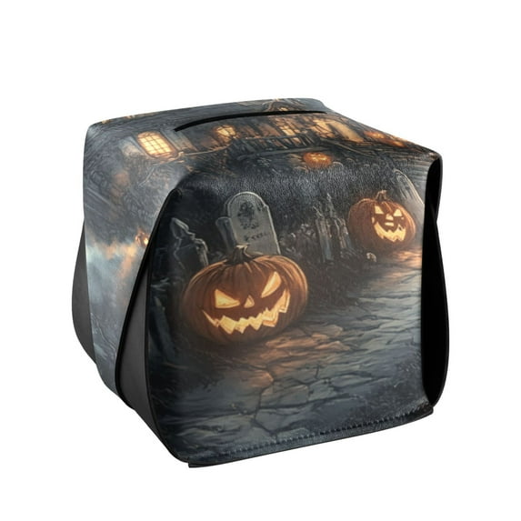 Halloween Horror Haunted House Tissue Box Cover Leather Square Rectangle Tissue Box Holder for Bathroom Living Room Desk Office Decor