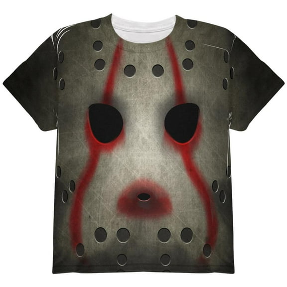 Halloween Horror Movie Hockey Mask Costume All Over Youth T Shirt Multi YLG