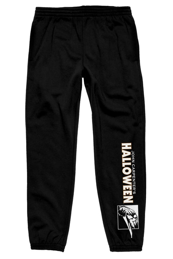 Halloween Horror Movie Logo Butcher Knife & Pumpkin Graphic Print Men's Black Sweatpants-M
