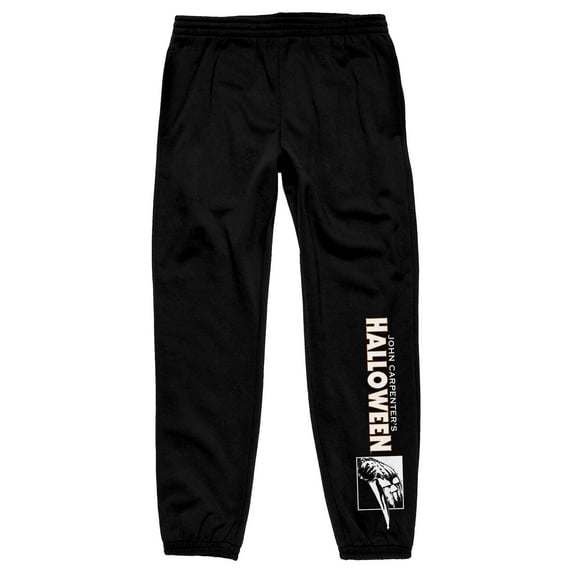 Halloween Horror Movie Logo Butcher Knife & Pumpkin Graphic Print Men's Black Sweatpants-XL