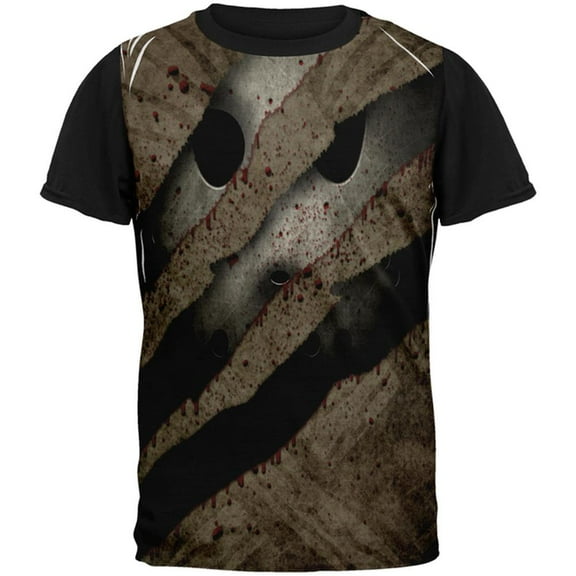 Halloween Horror Movie Mask Slasher Attack All Over Mens Black Back T Shirt Multi SM