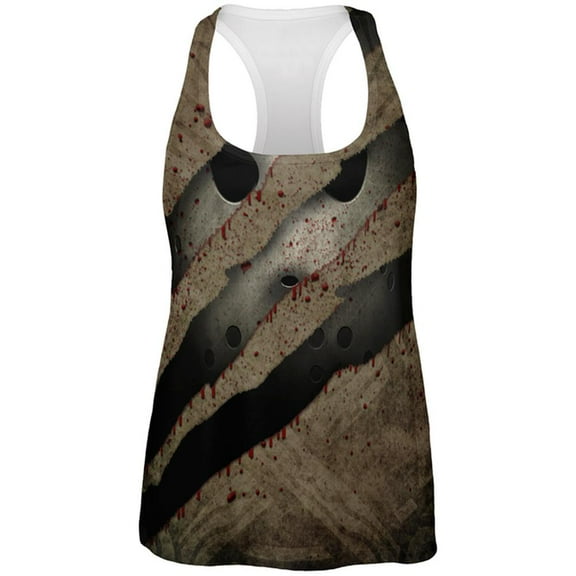 Halloween Horror Movie Mask Slasher Attack All Over Womens Work Out Tank Top Multi MD