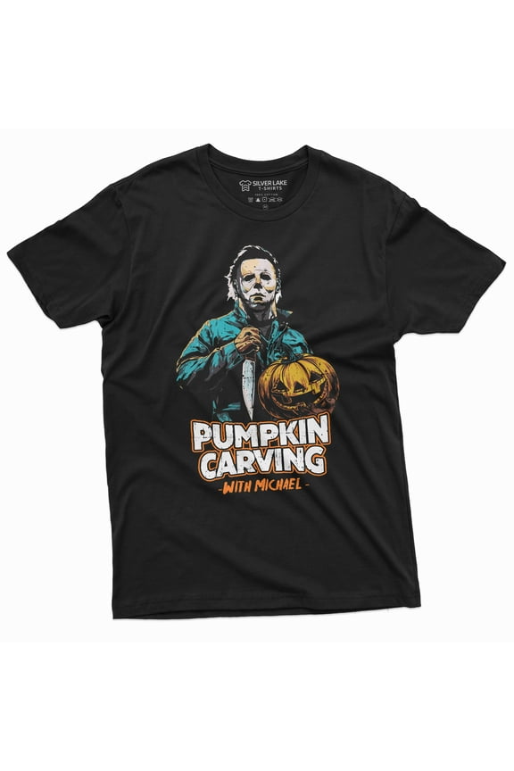 Halloween Horror Movie T-shirt Pumpkin Carving Mens Tshirt Costume Party Tee Shirt (3X-Large Black)