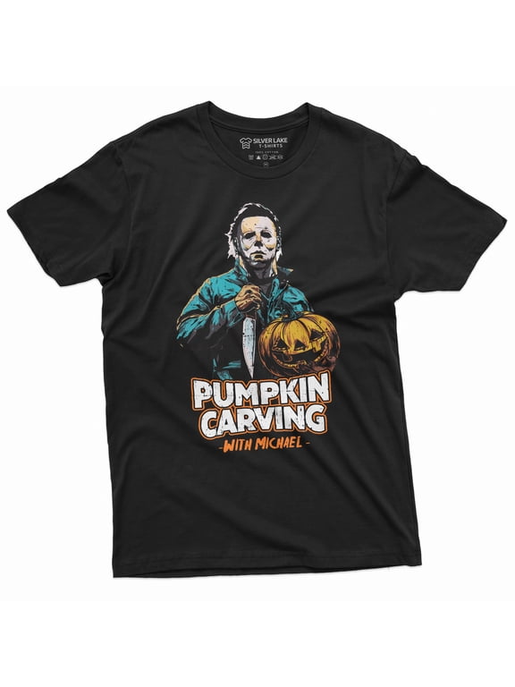 Halloween Horror Movie T-shirt Pumpkin Carving Mens Tshirt Costume Party Tee Shirt (3X-Large Black)
