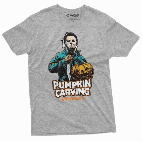 Halloween Horror Movie T-shirt Pumpkin Carving Mens Tshirt Costume Party Tee Shirt (XX-Large Grey)