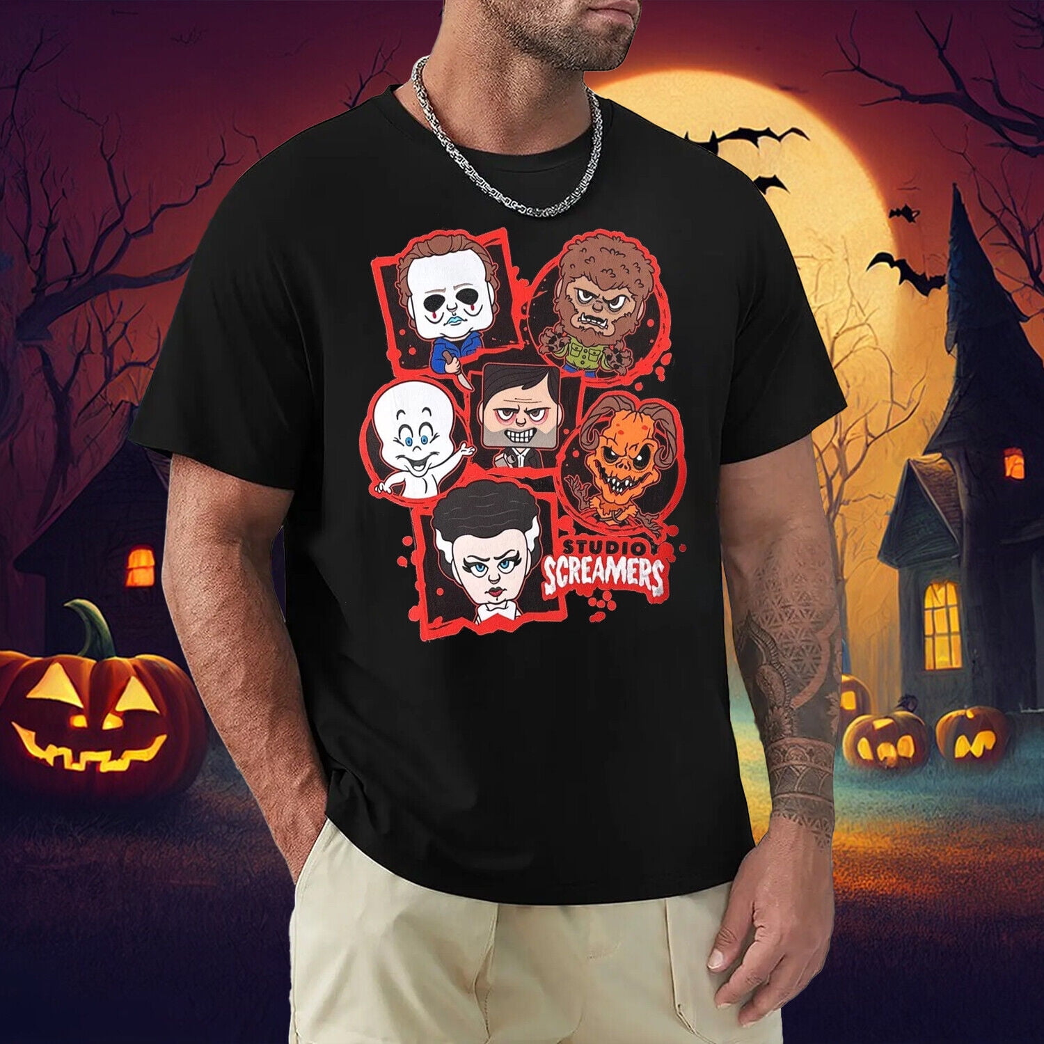 Halloween Horror Nights 2024 Denim Jacket Studio Screamers TShirt