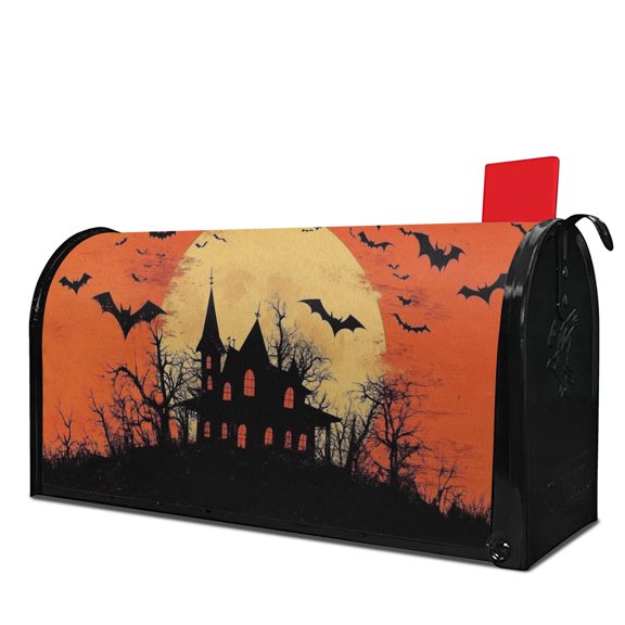 Halloween Horror Orange Pumpkin Spooky Castle Mailbox Covers,Magnetic 21x25.5 Inch Mailbox Wrap Water Proof Reusable Fall Welcome MailBoxcovers for Garden Outdoor Decorative